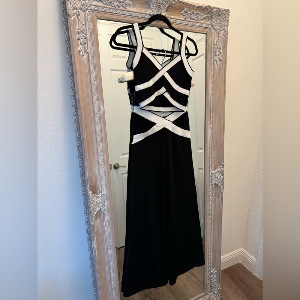 Cider, Black and White Set, Size Small, Crop Top/Wide Leg Pants
